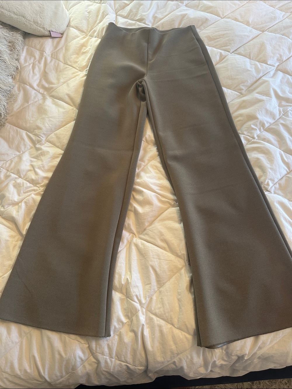 Zara Olive Brown Boot-Cut Wide-Leg Pants